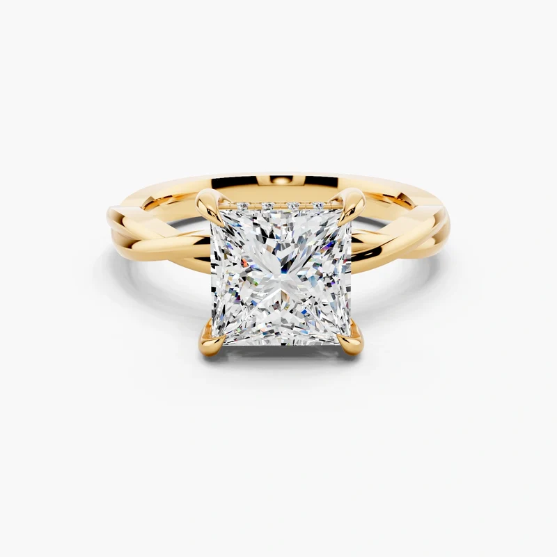 2.00ct Princess Cut Halo Diamond Engagement Ring, Twisted Vine Band