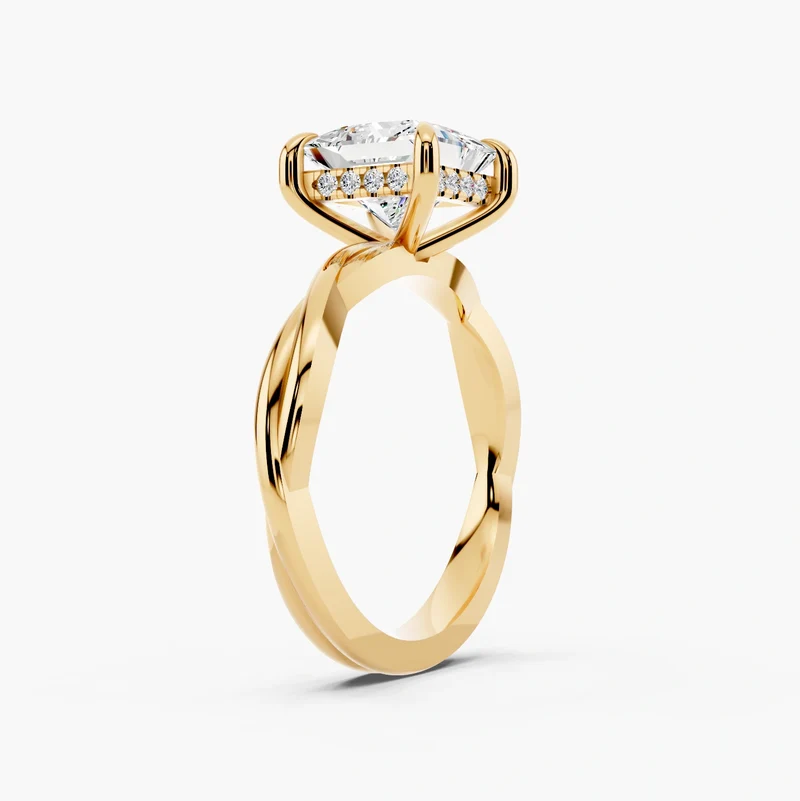 2.00ct Princess Cut Halo Diamond Engagement Ring, Twisted Vine Band