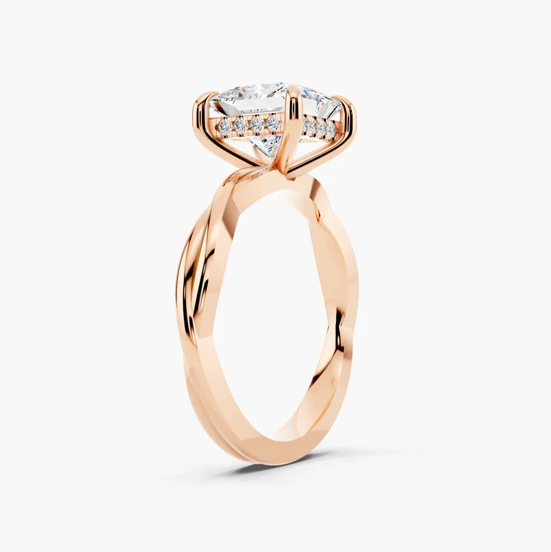 2.00ct Princess Cut Halo Diamond Engagement Ring, Twisted Vine Band 11